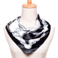 Fashion women print polyester square chains silk satin scarf